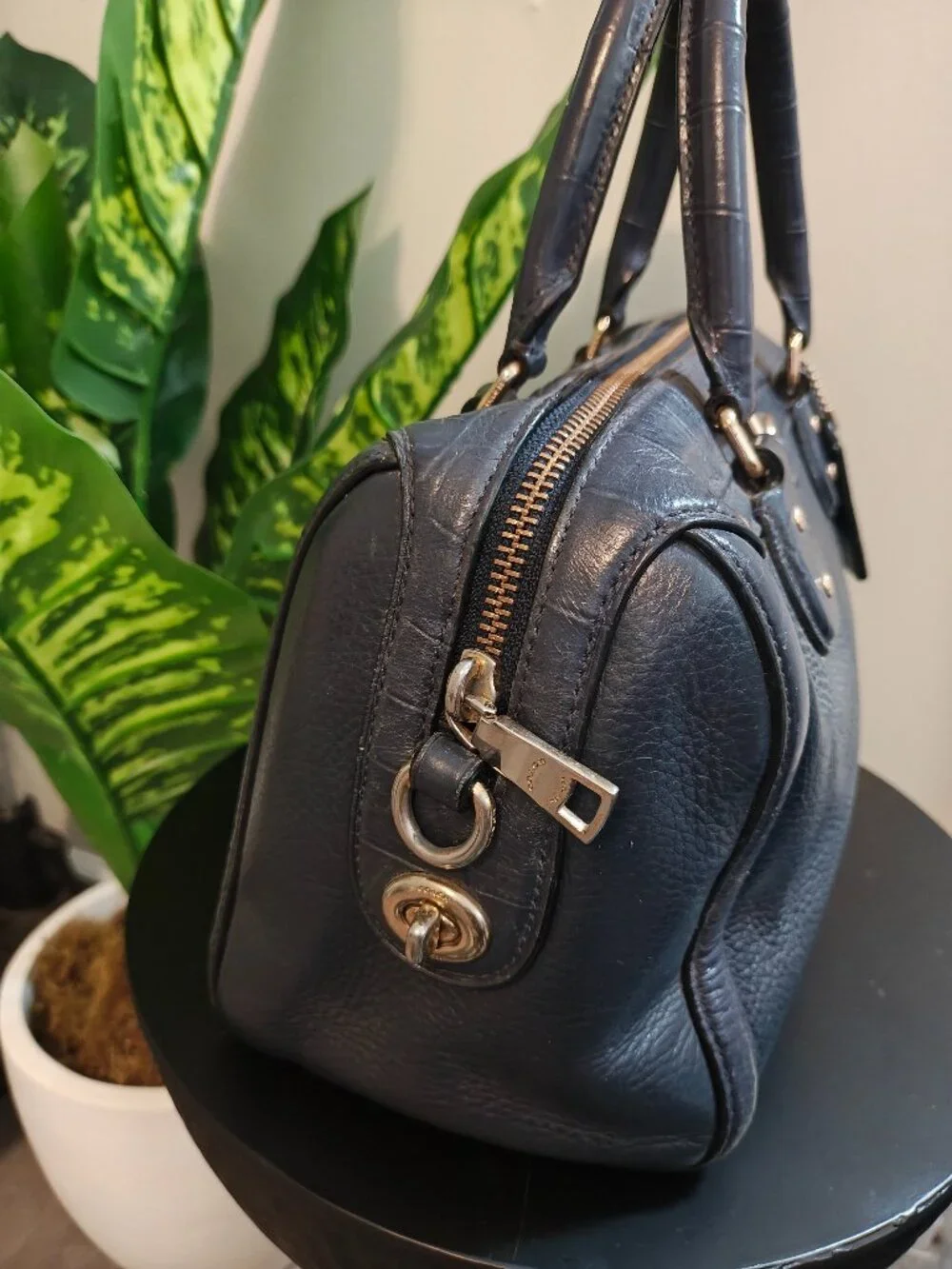 Coach Black Pebbled Leather Bennett Satchel Bag
